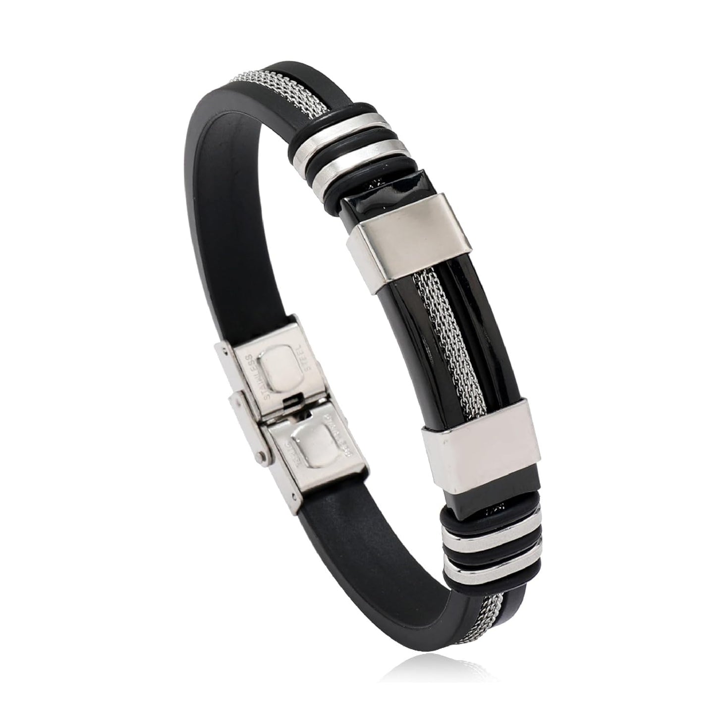 Mens Bracelet with Leather and Stainess Steel