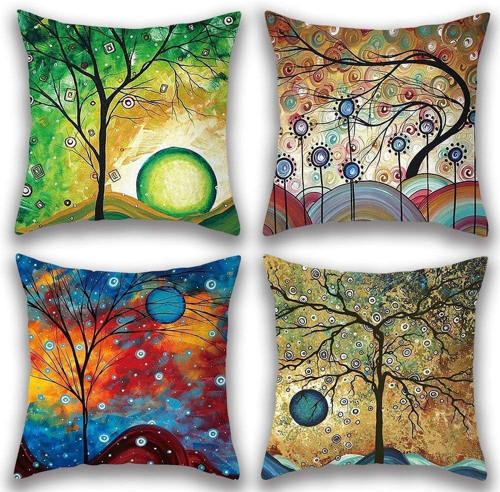 Tree Leaf Pattern Cushion Cover Set of 4