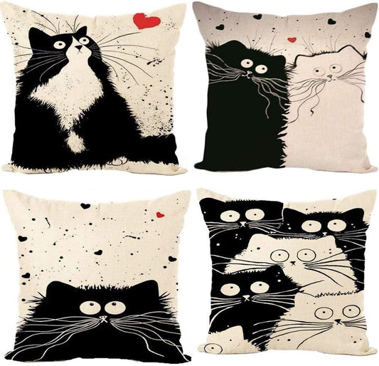 4er Set Floral or Cat Cushion Covers